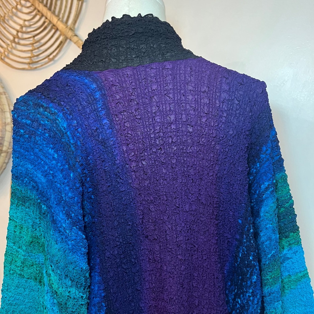 Vintage Y2K Popcorn Cardigan Magic Bubble Colorblock Duster Jacket Stretch OS - Picture 9 of 10